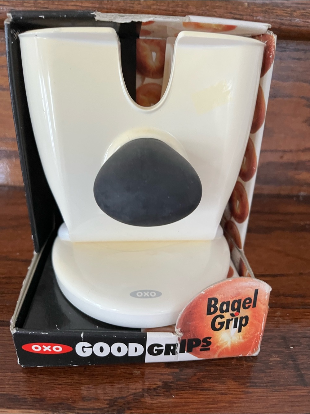 Vintage OXO Good Grips Bagel Grip - White and Black. New in box. NOS